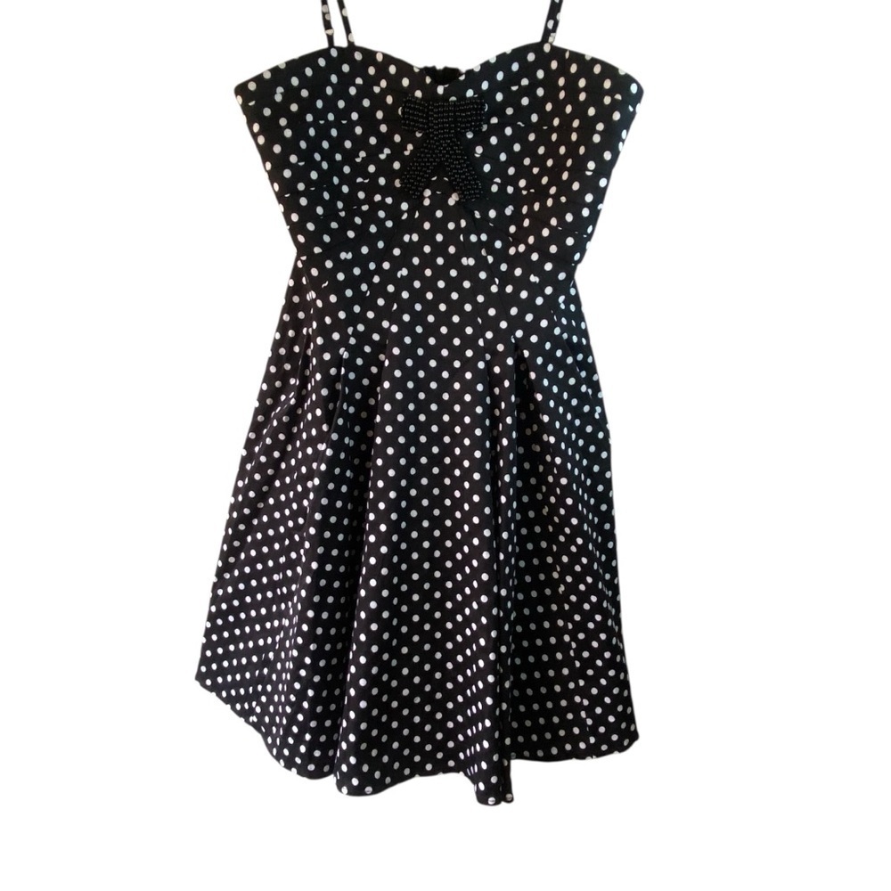 Ariella Rockabilly Pinup Retro Couture Polka Dot Black Cocktail Swing Dress SZ L - Picture 13 of 14